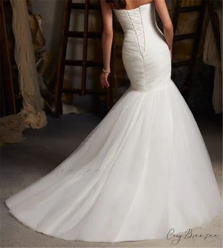 Long Train Mermaid Tie-Up Wedding Dress lvory white / 2 weddingdress-250223