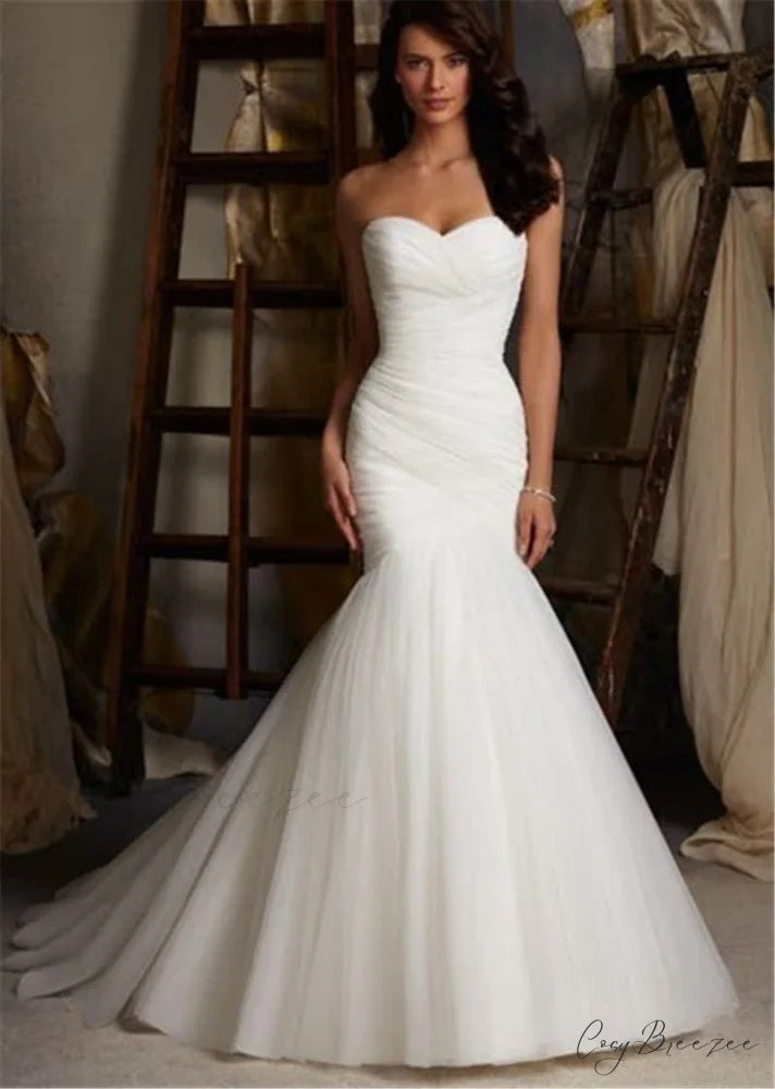Long Train Mermaid Tie-Up Wedding Dress White / 2 weddingdress-250223