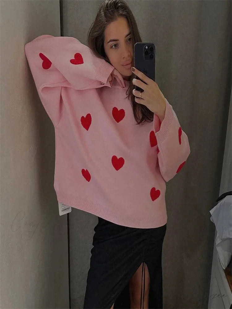 Loose Fashion Patchwork Long Sleeve Sweater Pink / S swraters-241228