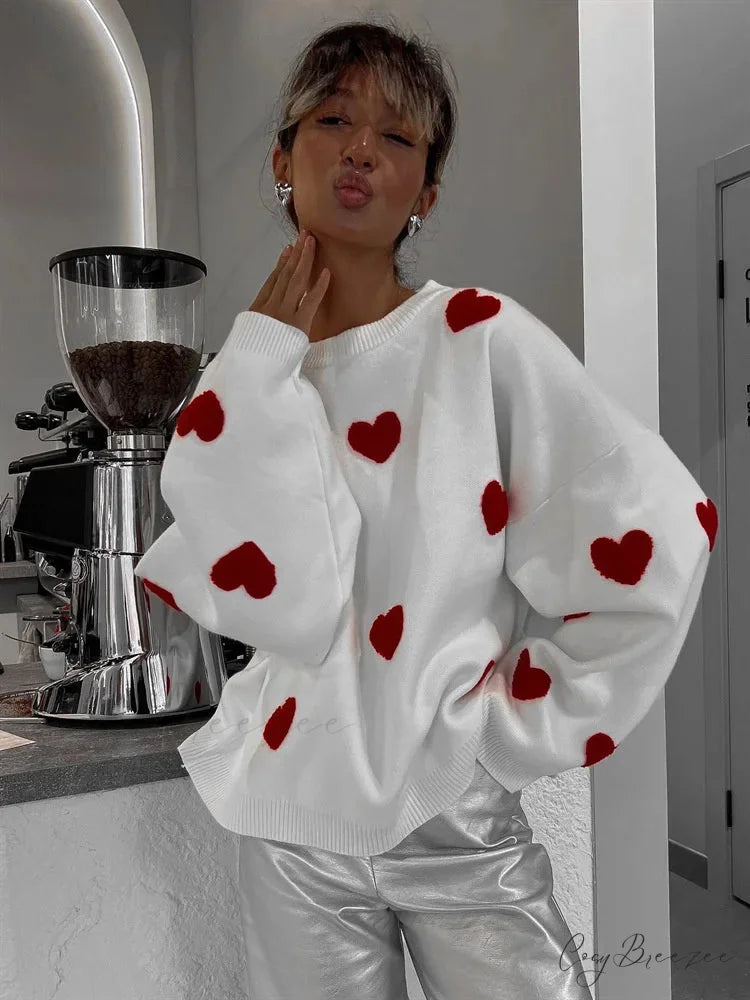 Loose Fashion Patchwork Long Sleeve Sweater Red / S swraters-241228