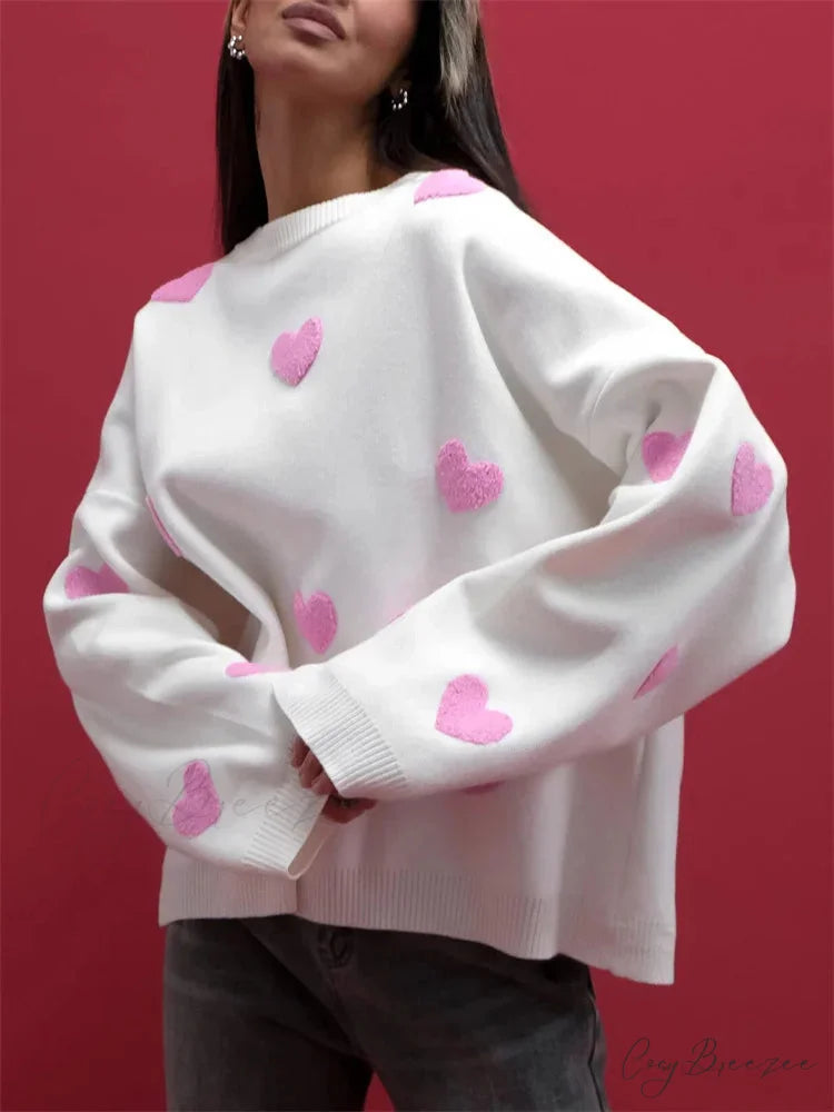 Loose Fashion Patchwork Long Sleeve Sweater Rose Red / S swraters-241228
