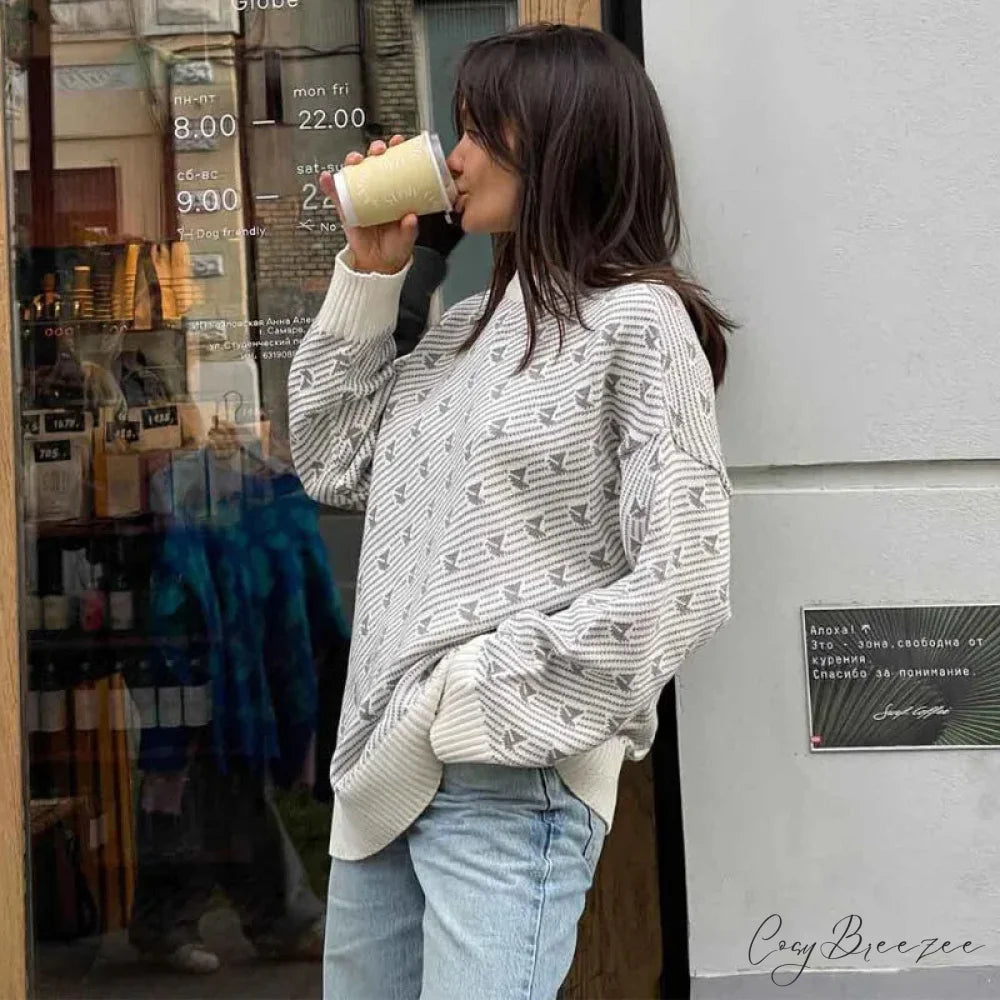 Loose Fashion Printed Long Sleeve Sweater swraters-241228