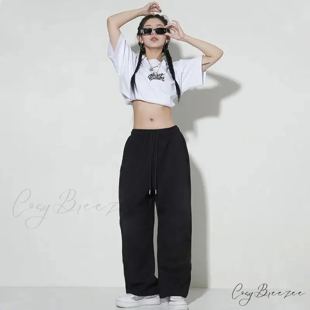 Loose Hip Hop Letter Dance Pants Black / S (38-45KG) pants-241228