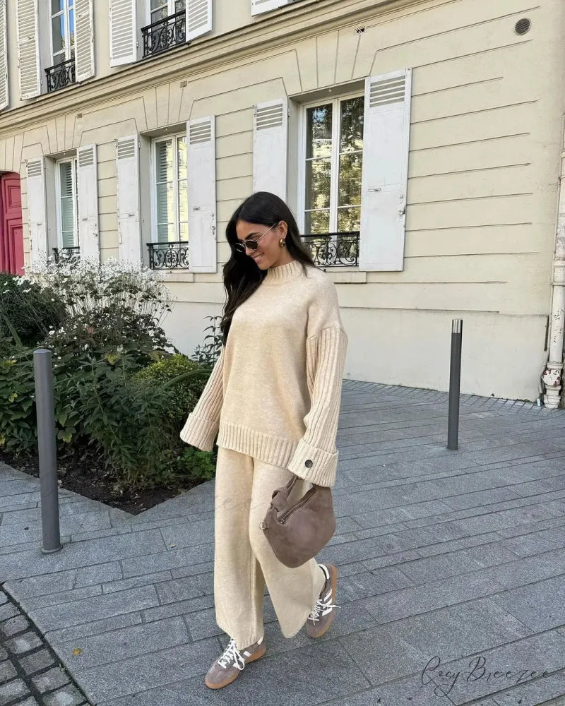 Loose Knit O-neck Sweater for Women Apricot / S swraters-241228