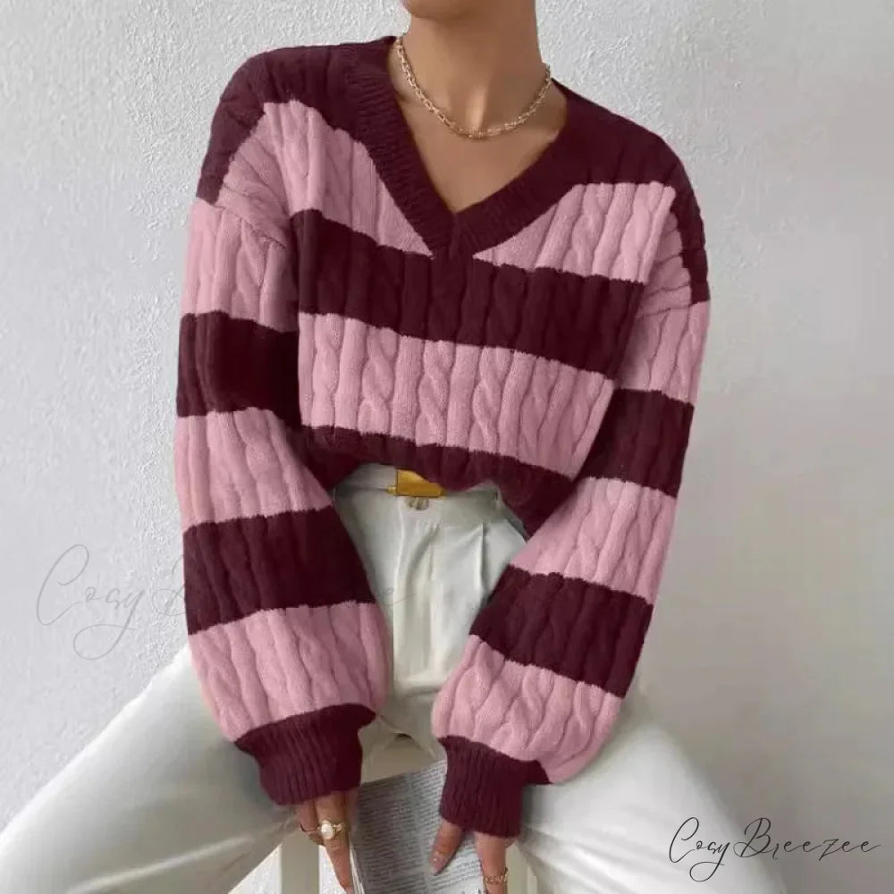 Loose Knit V-neck Vintage Pullover Sweater PURPLE / S swraters-241228