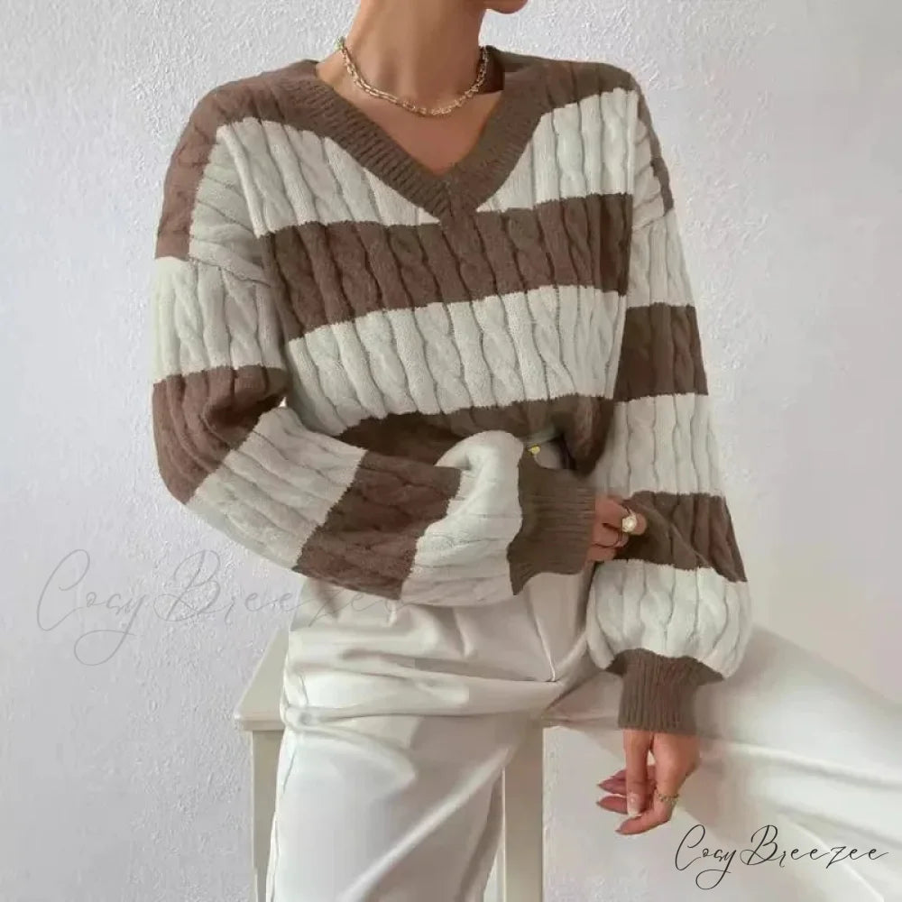 Loose Knit V-neck Vintage Pullover Sweater swraters-241228