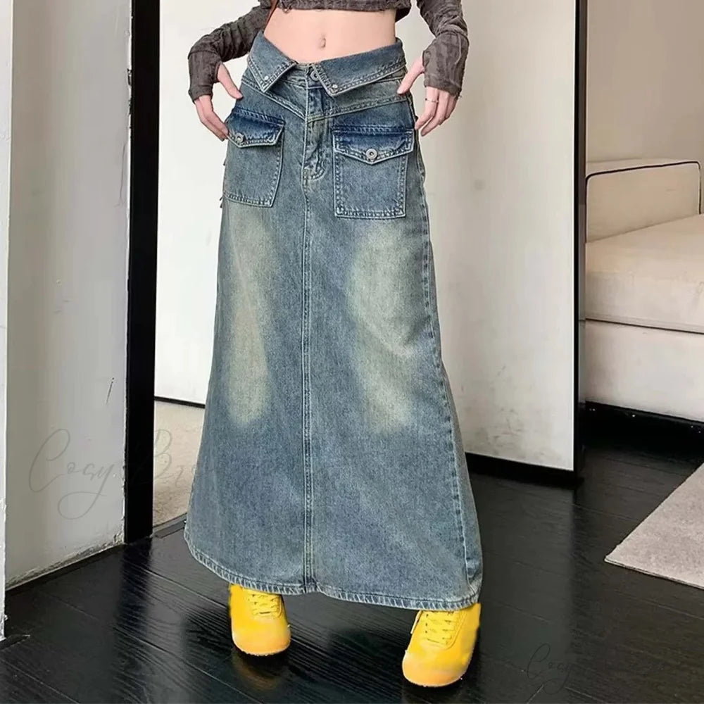 Loose Midi Wrap Denim Skirt skirts-250223