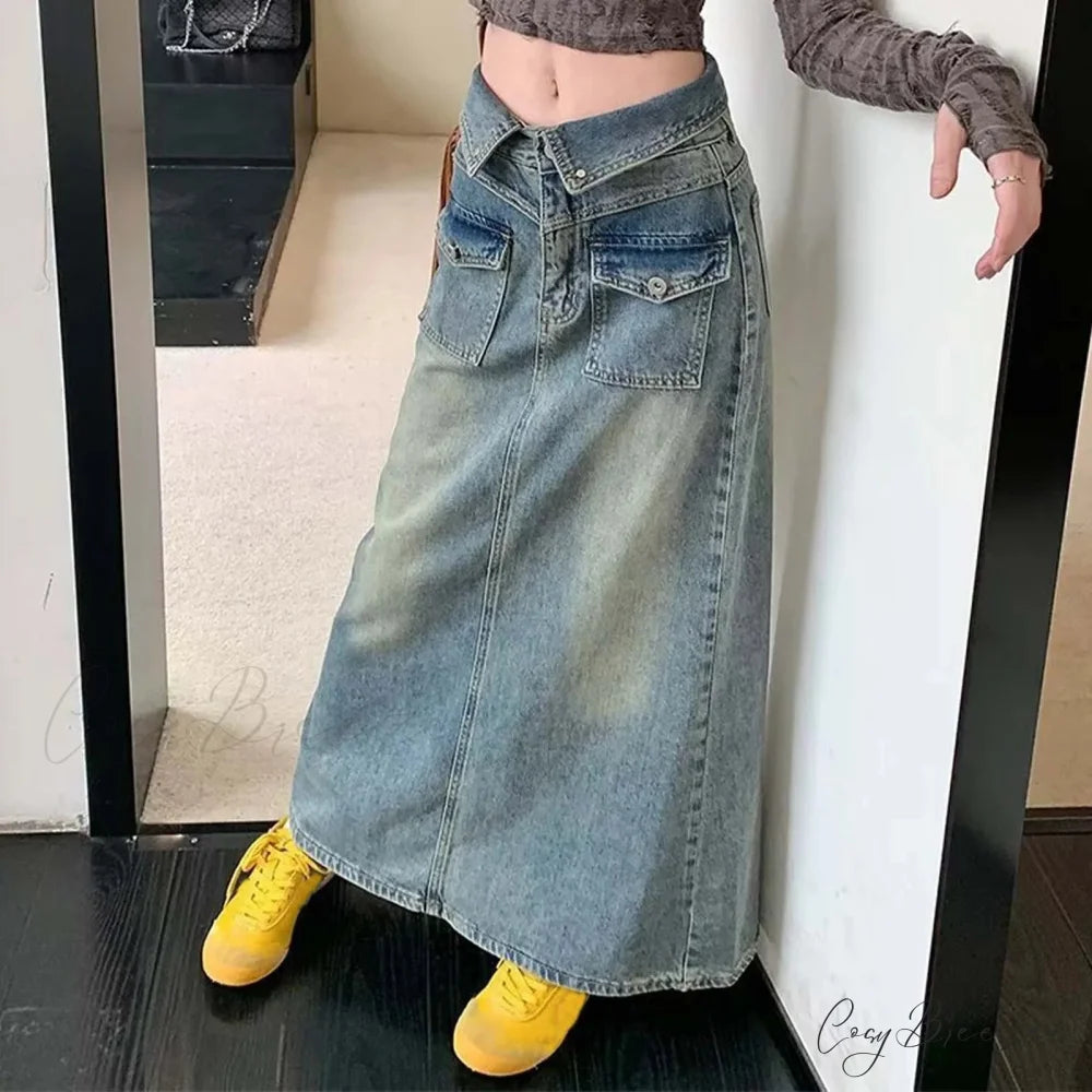 Loose Midi Wrap Denim Skirt skirts-250223
