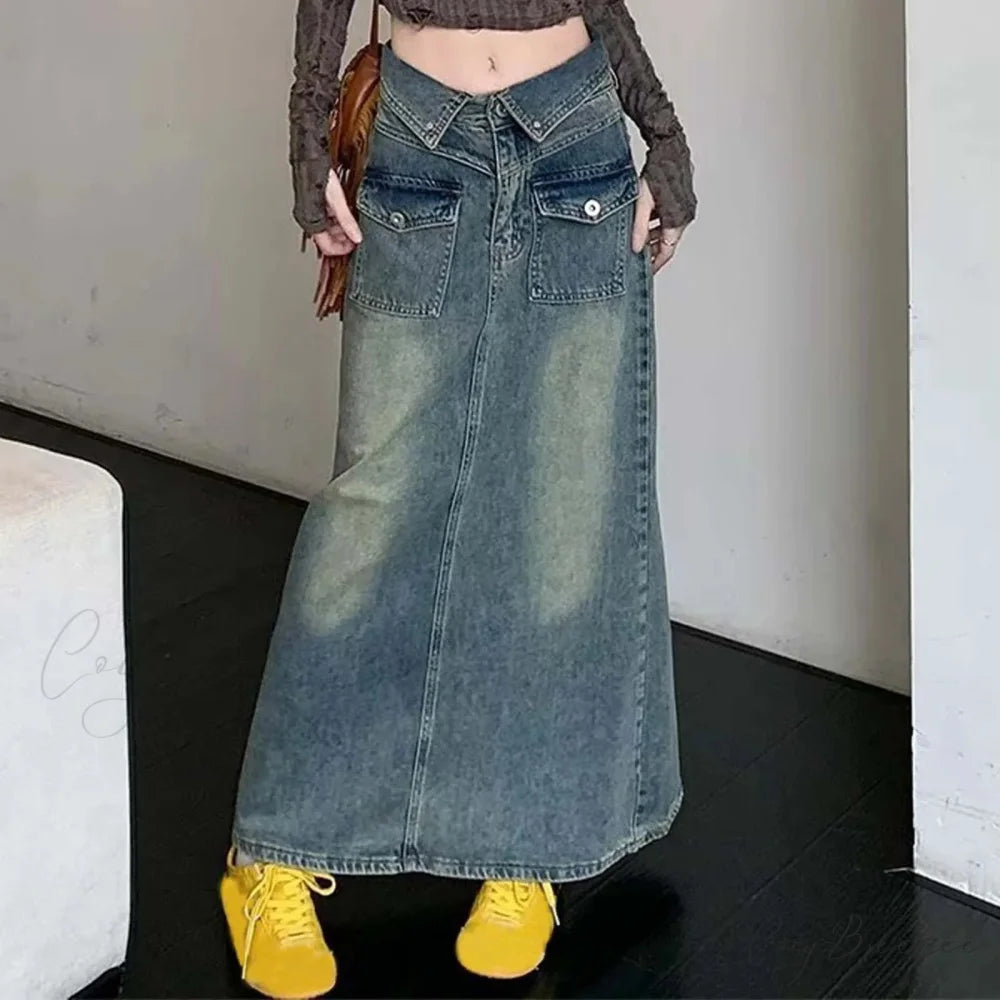Loose Midi Wrap Denim Skirt skirts-250223