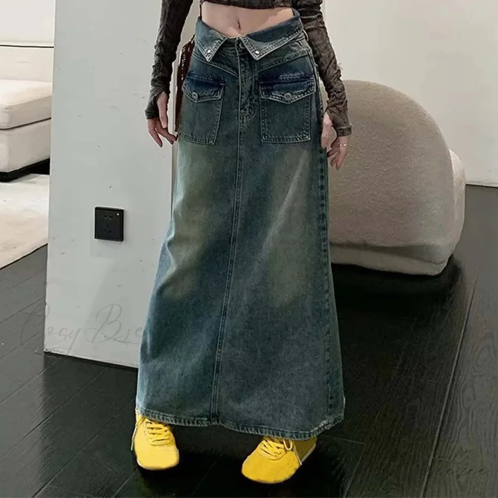 Loose Midi Wrap Denim Skirt skirts-250223