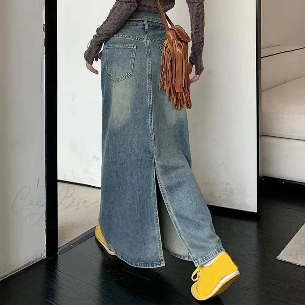 Loose Midi Wrap Denim Skirt skirts-250223