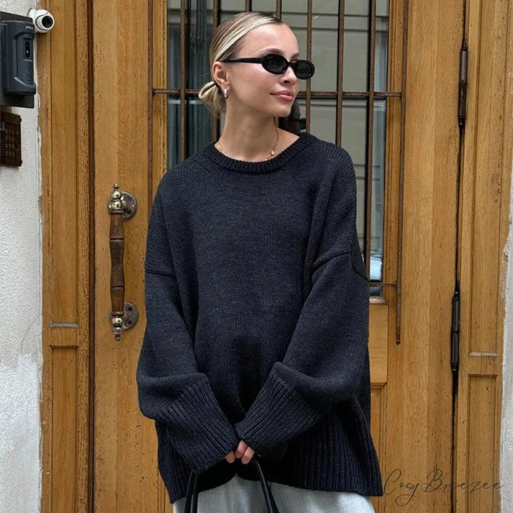 Loose O-neck Casual Streetwear Sweater Black / S swraters-241228