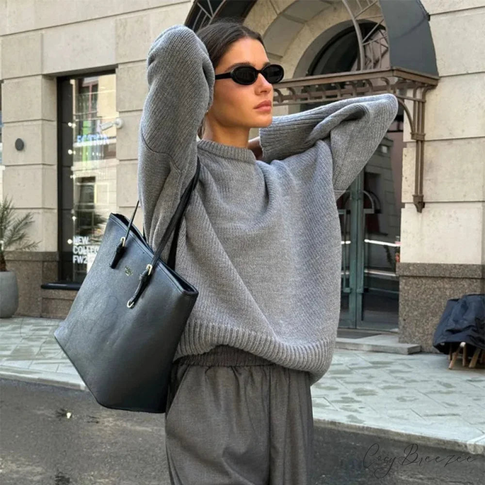 Loose O-neck Casual Streetwear Sweater GRAY / S swraters-241228