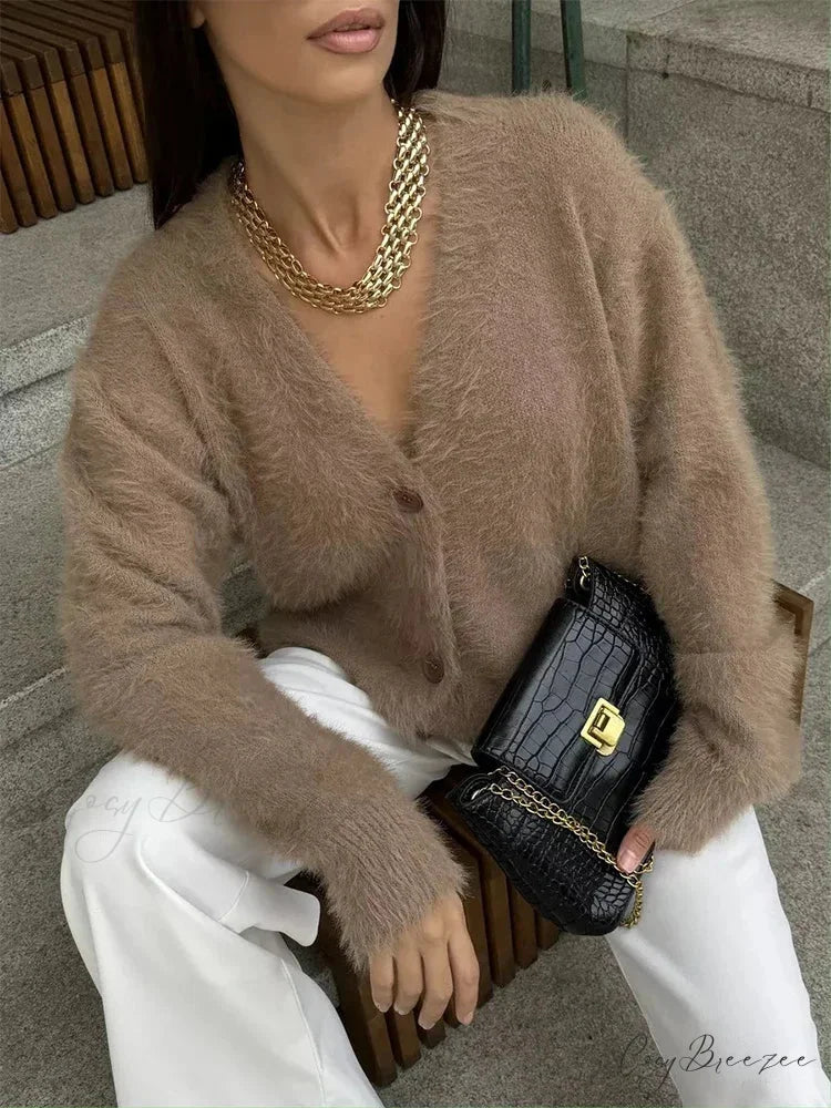 Loose Off Shoulder V-neck Cardigan cardigans-241228