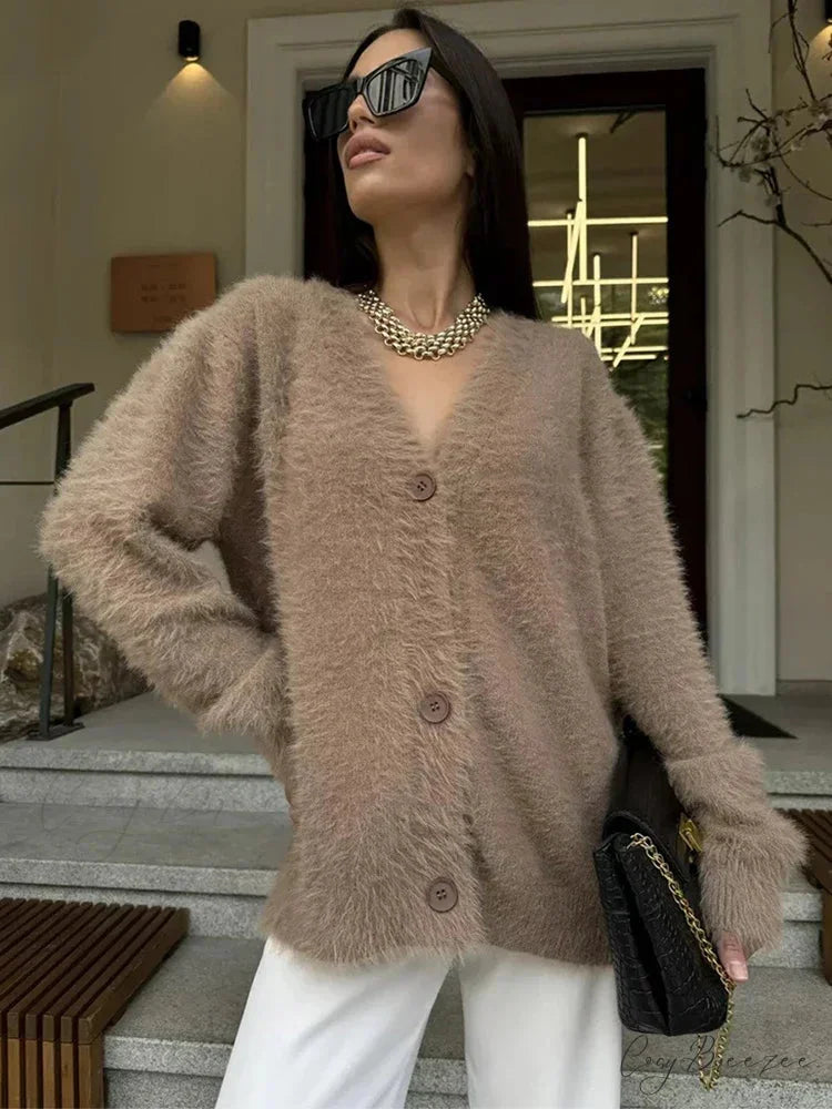 Loose Off Shoulder V-neck Cardigan cardigans-241228