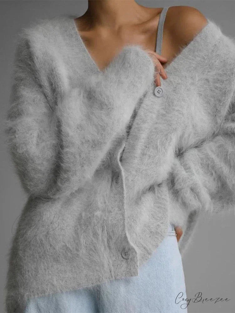 Loose Off Shoulder V-neck Cardigan Light Grey / S cardigans-241228