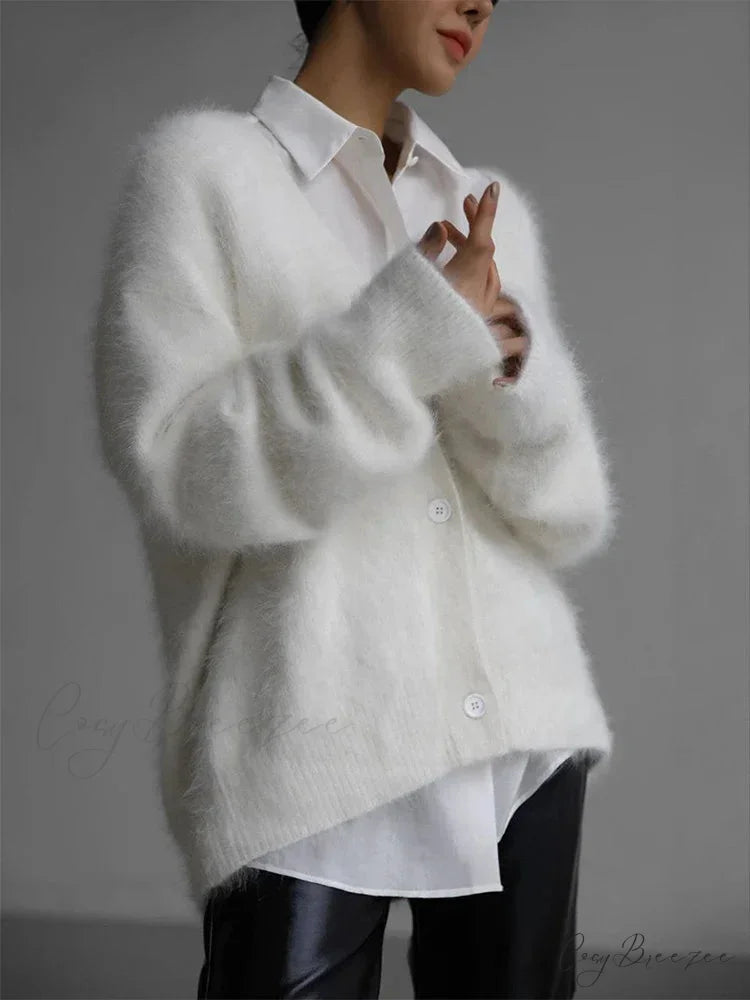Loose Off Shoulder V-neck Cardigan White / S cardigans-241228