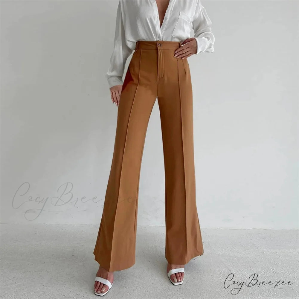 Loose Split Straight Relaxed Pants Brown / S pants-241228