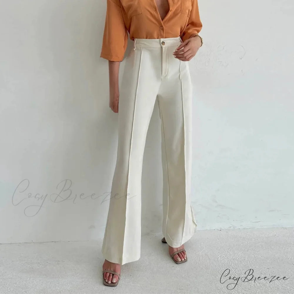 Loose Split Straight Relaxed Pants White / S pants-241228