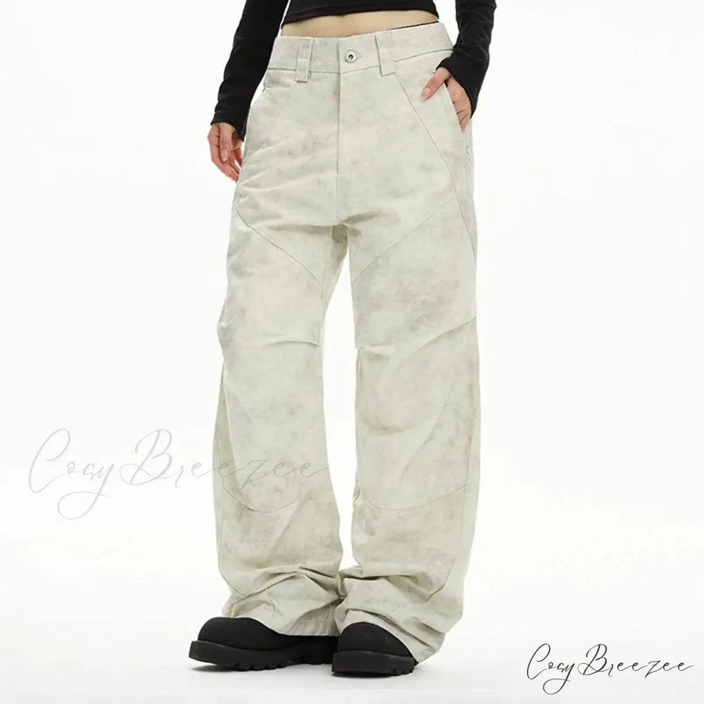 Loose Straight Tie Dye Y2K Street Pants Beige / S pants-241228