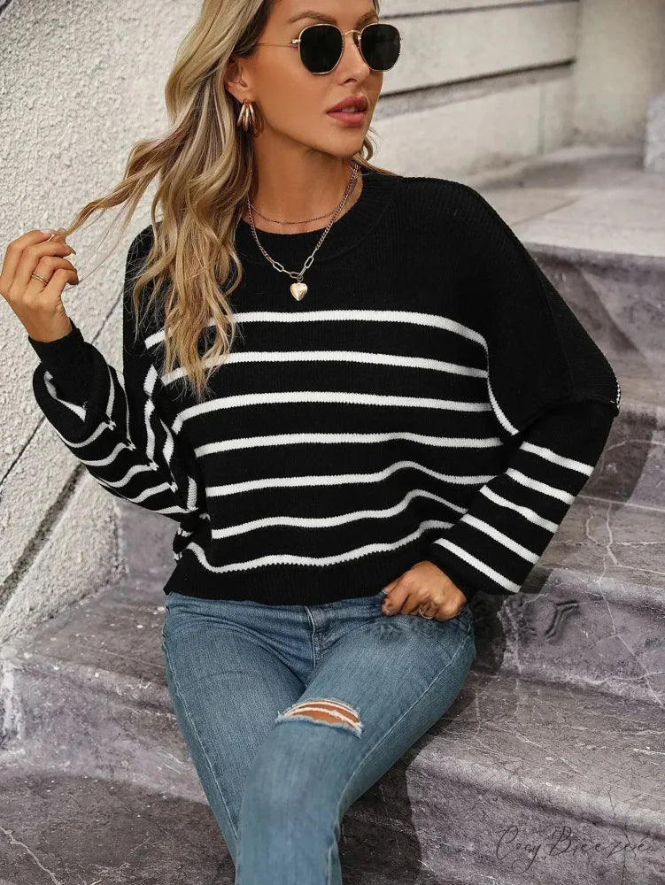 Loose Striped Crochet Sweet Sweater swraters-241228