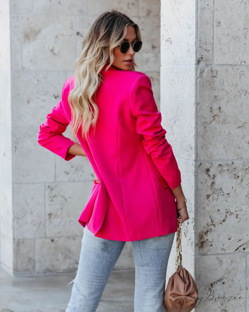 Love Notes Colorblock Blazer - Fuchsia Red