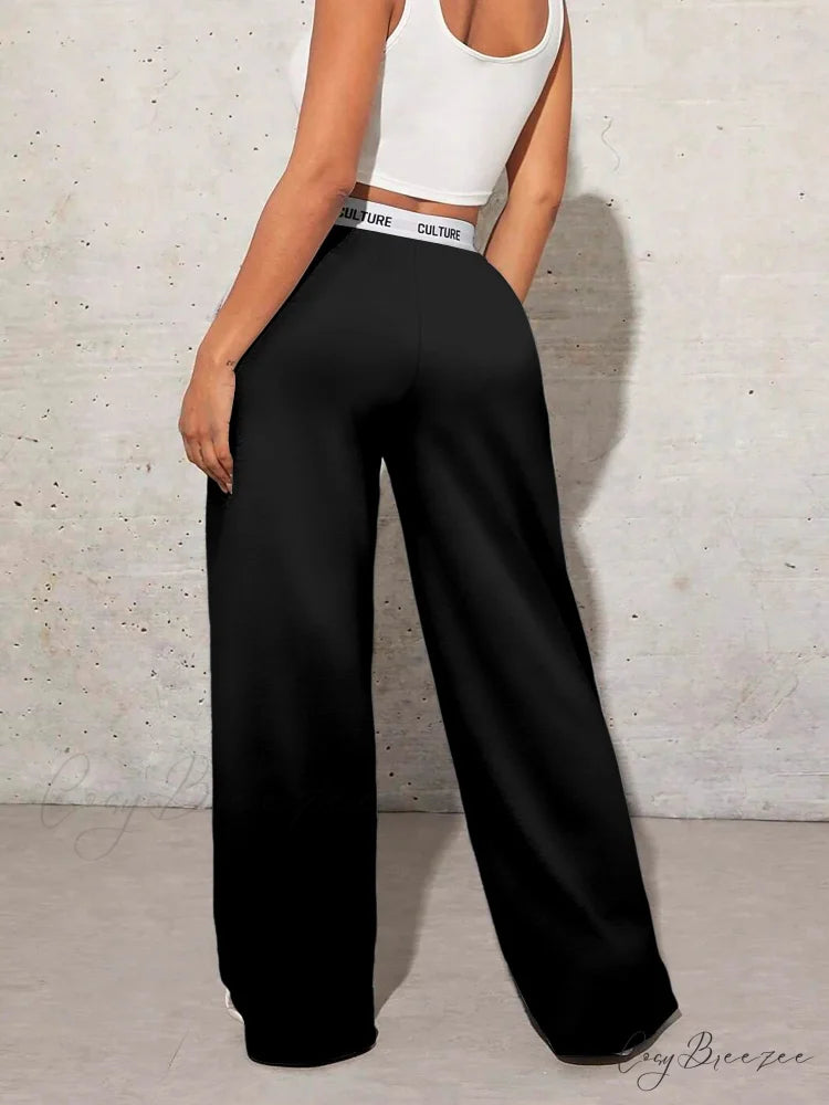 Love Print Casual Wide Leg Pants pants-241228