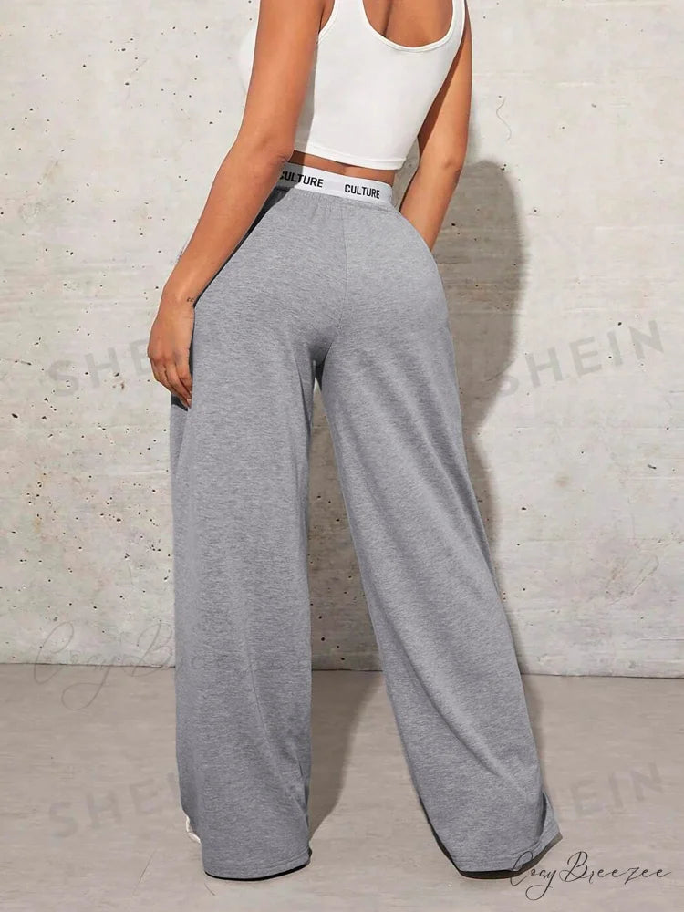 Love Print Casual Wide Leg Pants pants-241228
