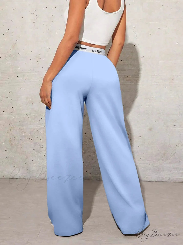 Love Print Casual Wide Leg Pants pants-241228