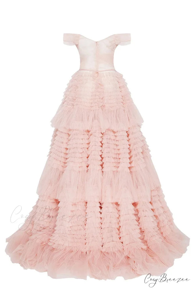 Love You So Trendy Off-The-Shoulder Frill-Layered Maxi Dress