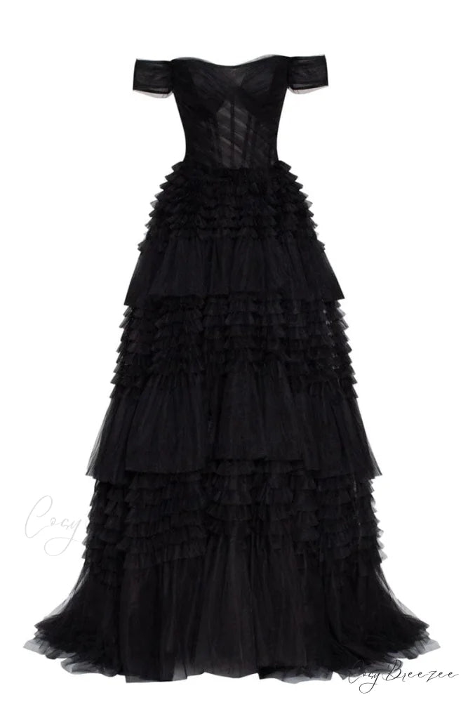 Love You So Trendy Off-The-Shoulder Frill-Layered Maxi Dress