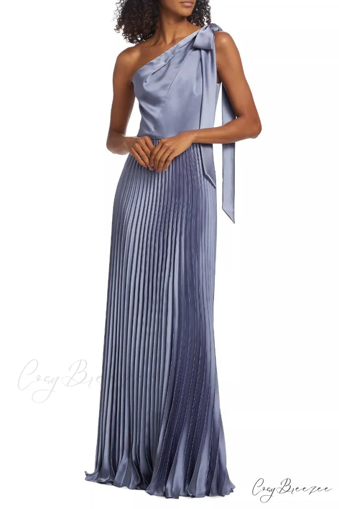 Lovely Evenings One-Shoulder Trendy Pleated Maxi Dress