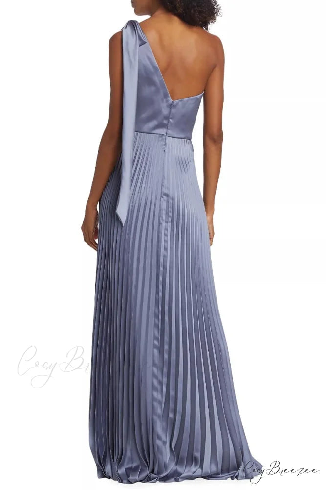 Lovely Evenings One-Shoulder Trendy Pleated Maxi Dress