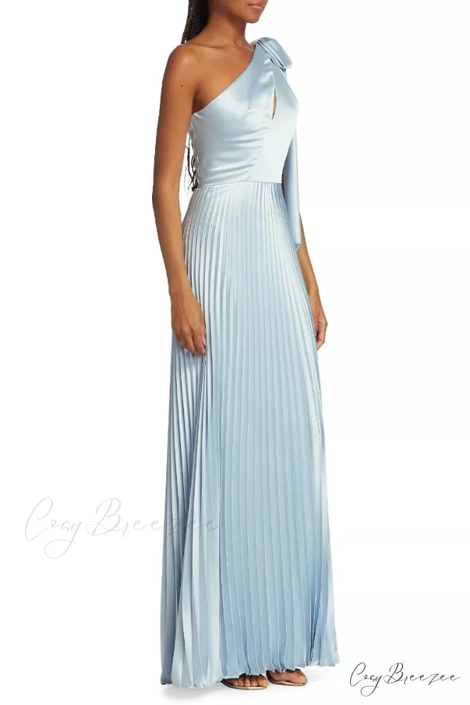 Lovely Evenings One-Shoulder Trendy Pleated Maxi Dress