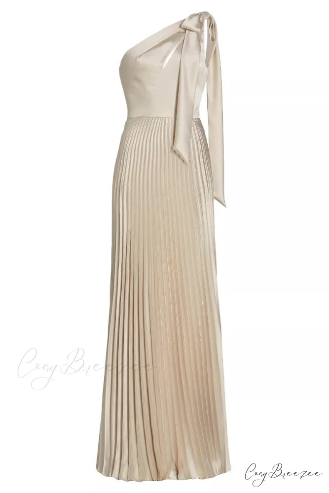 Lovely Evenings One-Shoulder Trendy Pleated Maxi Dress