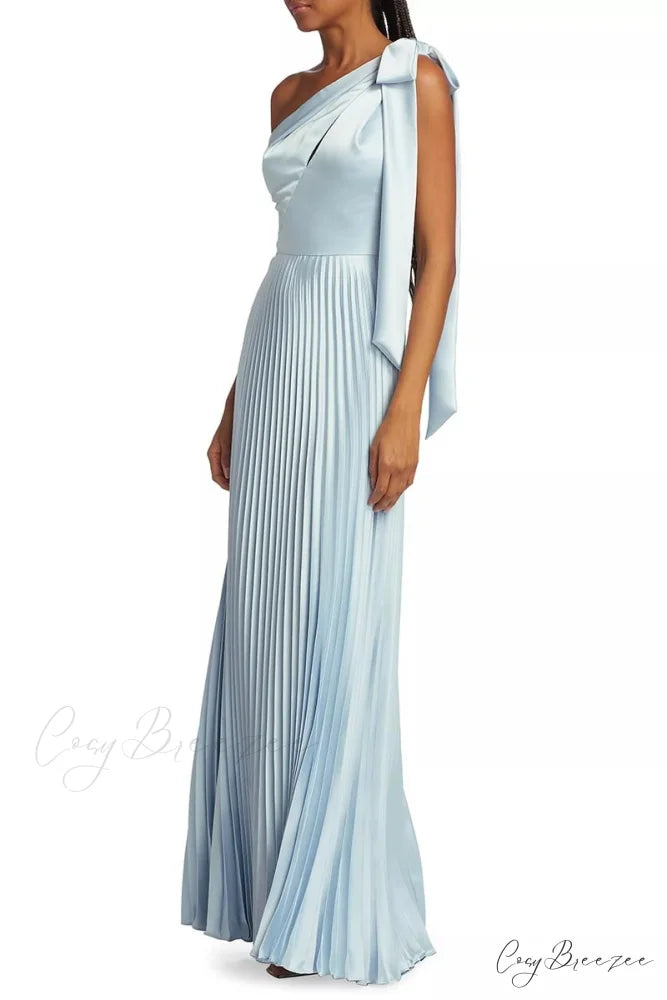 Lovely Evenings One-Shoulder Trendy Pleated Maxi Dress