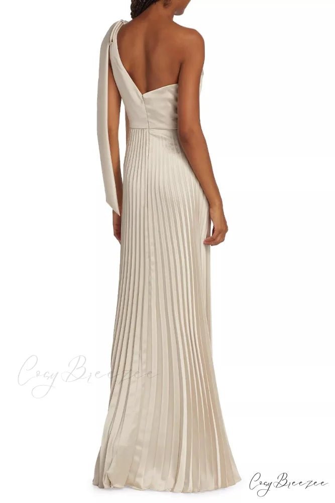 Lovely Evenings One-Shoulder Trendy Pleated Maxi Dress