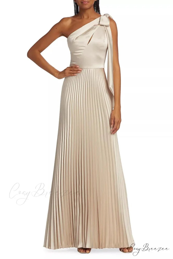 Lovely Evenings One-Shoulder Trendy Pleated Maxi Dress
