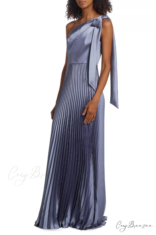 Lovely Evenings One-Shoulder Trendy Pleated Maxi Dress