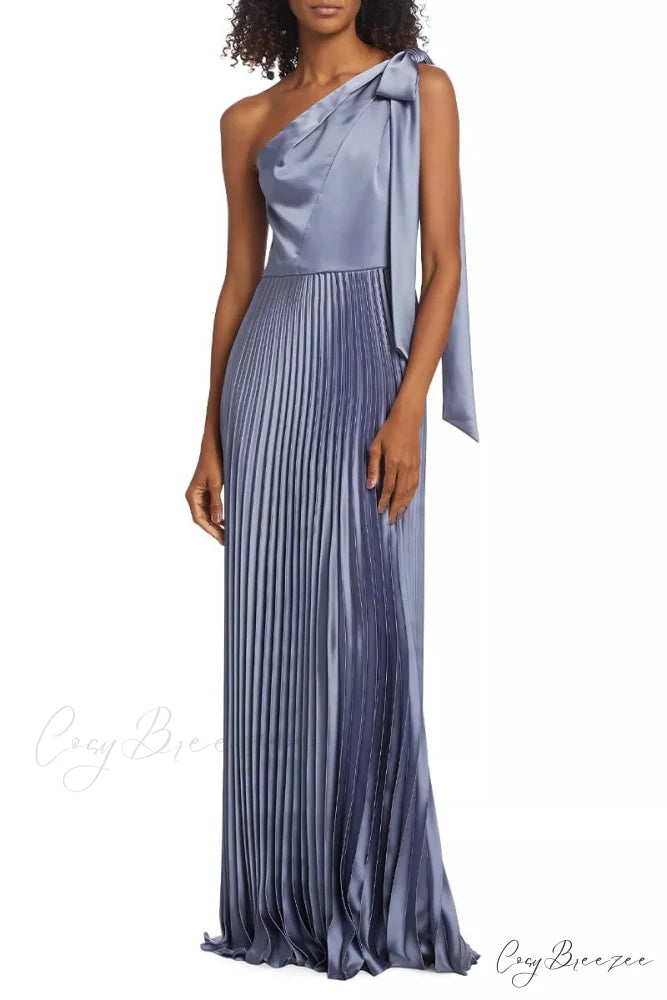 Lovely Evenings One-Shoulder Trendy Pleated Maxi Dress Slate / 2
