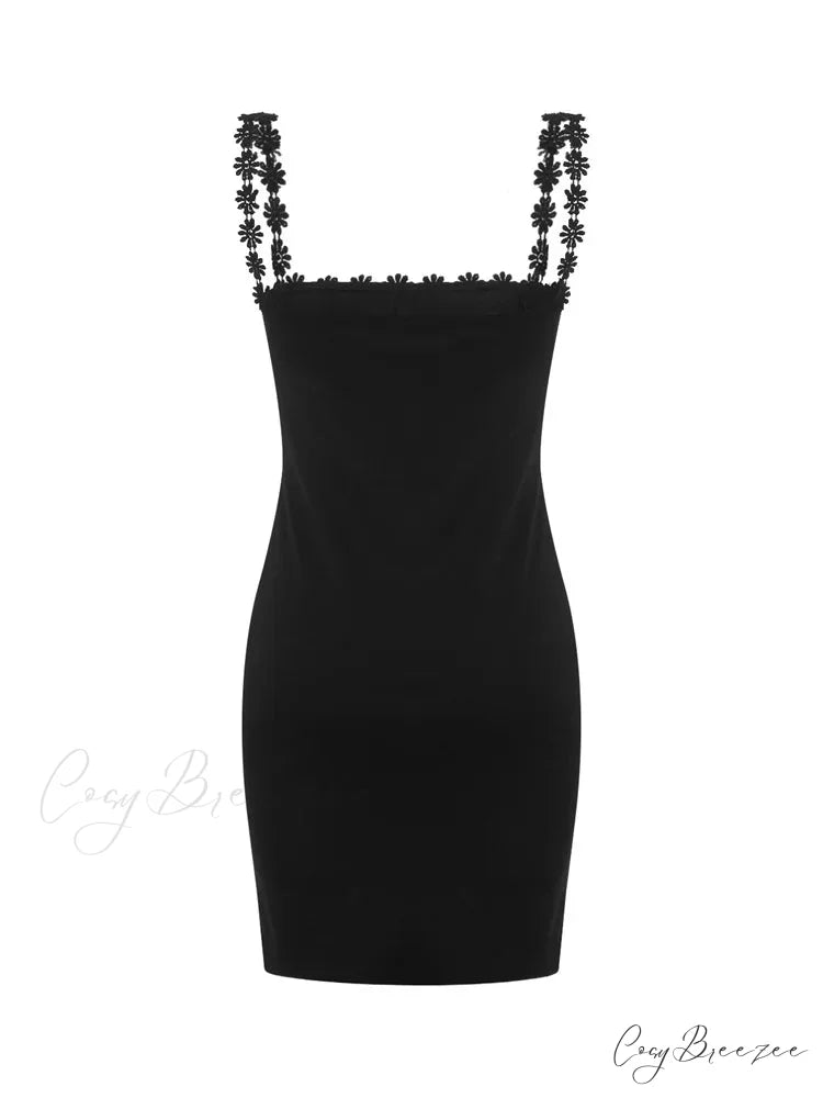 Low Cut Party Clubwear Sexy Flowers Strap Patchwork Mini Dress