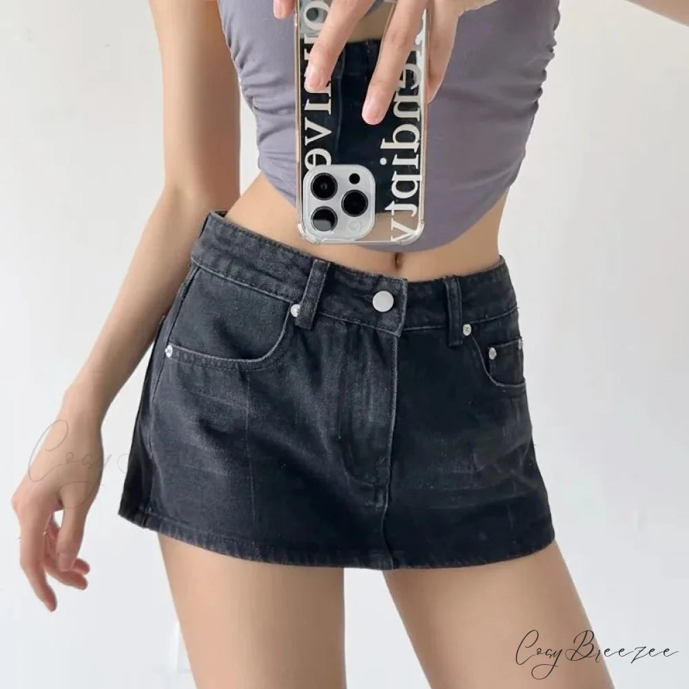 Low Micro Tight Denim Skirt Black / S skirts-250223