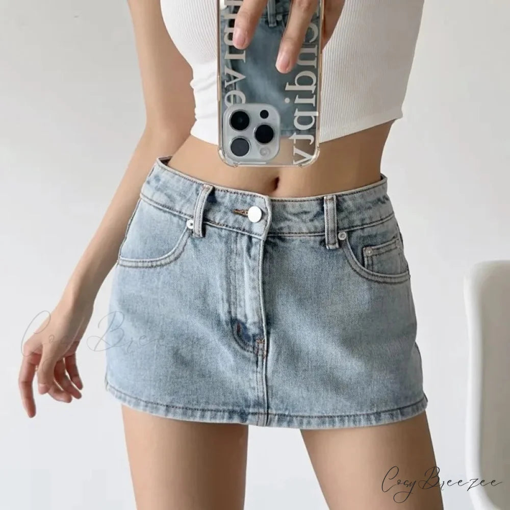 Low Micro Tight Denim Skirt Light Blue / S skirts-250223