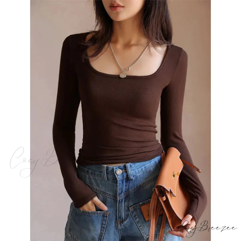Low Neck Undercoat Slim Fit Sweater coffe / S swraters-241228