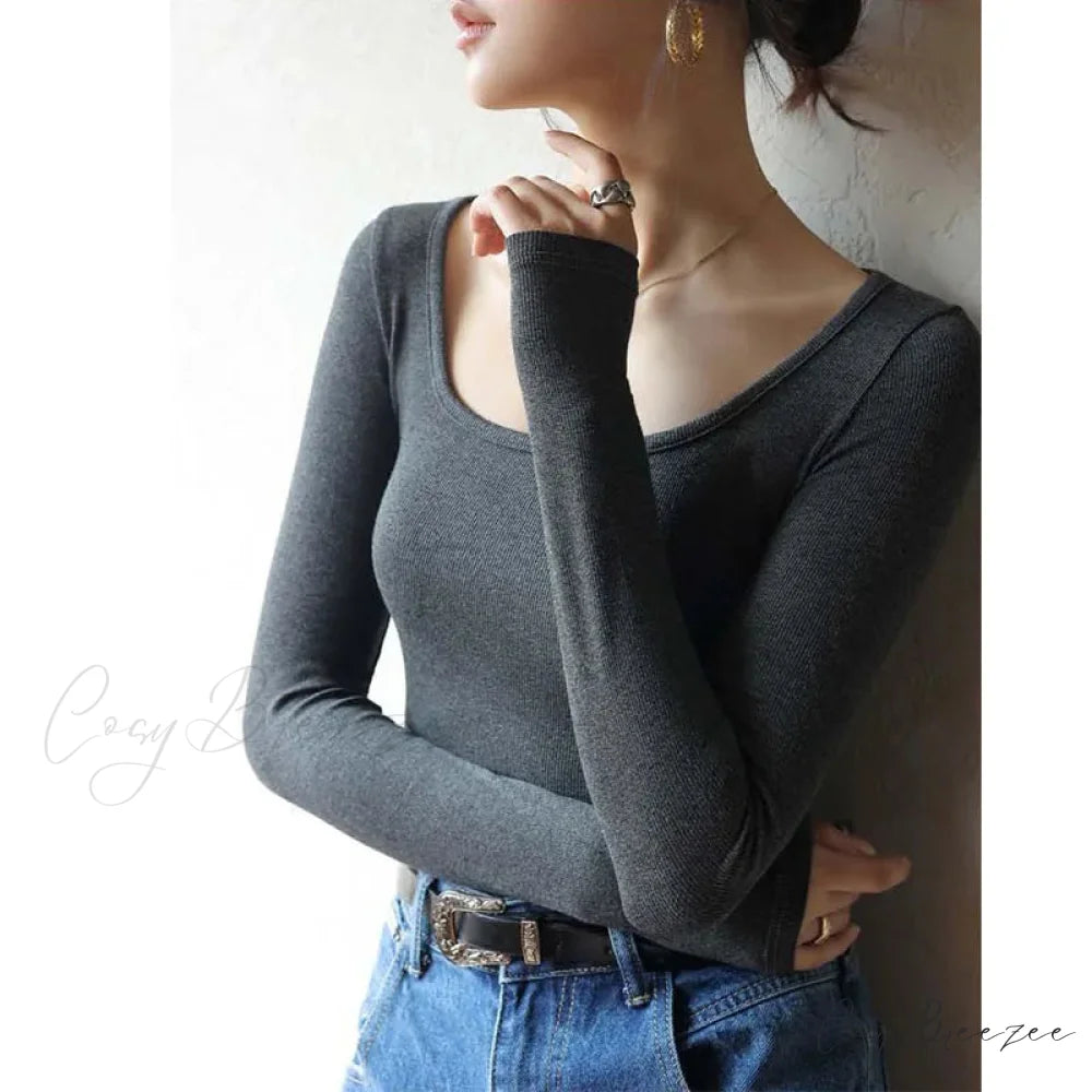 Low Neck Undercoat Slim Fit Sweater GRAY / S swraters-241228