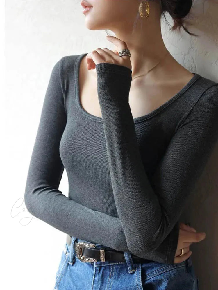 Low Neck Undercoat Slim Fit Sweater swraters-241228