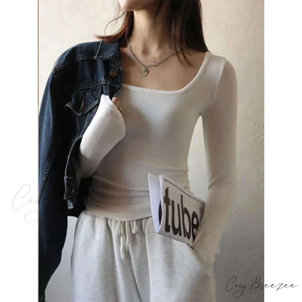 Low Neck Undercoat Slim Fit Sweater WHITE / S swraters-241228