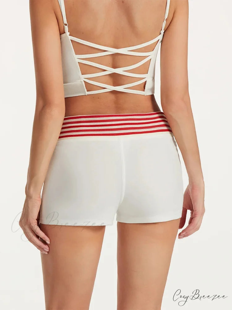Low Rise Striped Drawstring Shorts short-250223