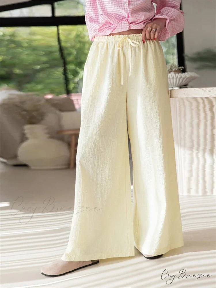 Low-Waist Solid Shade Relaxed Casual Street Pant YELLLOW / S pant-250223