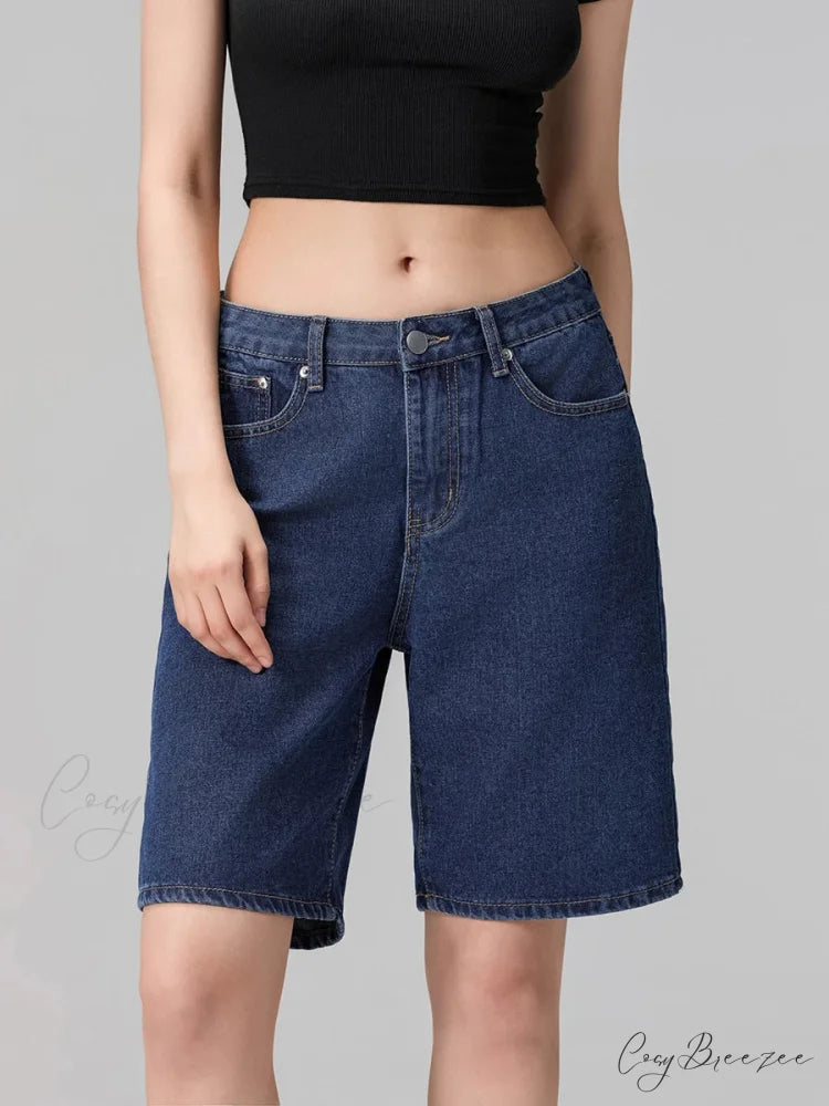 Low Waist Straight-Leg Denim Shorts short-250223